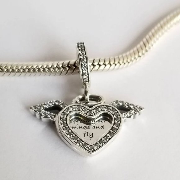 Pandora Heart and Angel Wings Dangle Charm - Picture 1 of 5